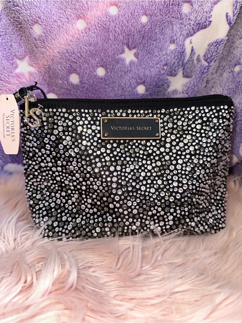 Victoria's Secret Black Crystal-Studded Makeup Pouch - Picture 14 of 14